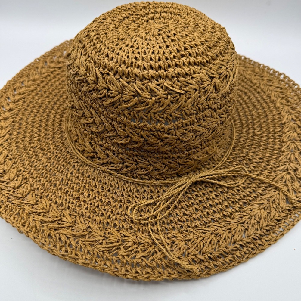 Scala Collezione Tan Paper Straw Wide Brim Floppy Sun Hat One Size Handcrafted